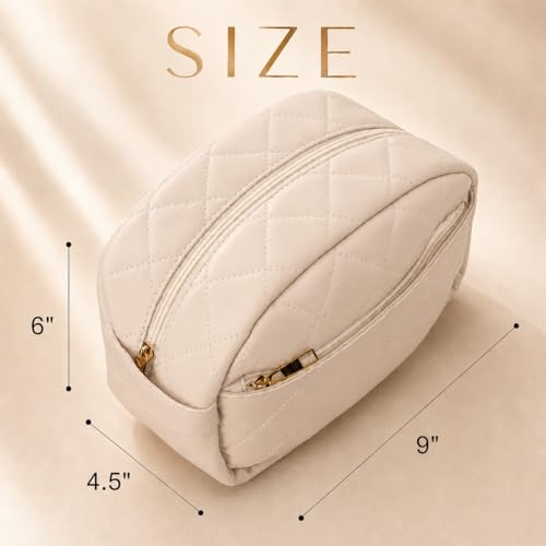 Quilted Travel Makeup Bag for Women - Double-Layer PU Leather Organizer