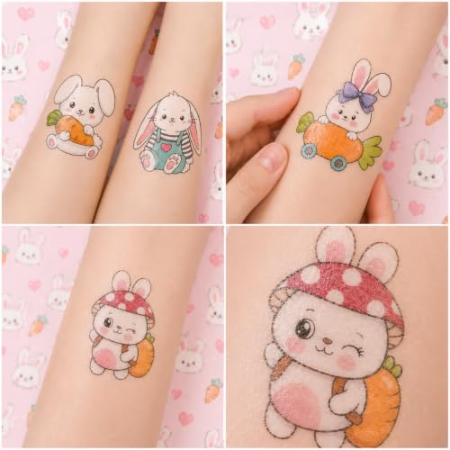 Bunny Temporary Tattoos for Kids | 96 Designs, 8 Sheets