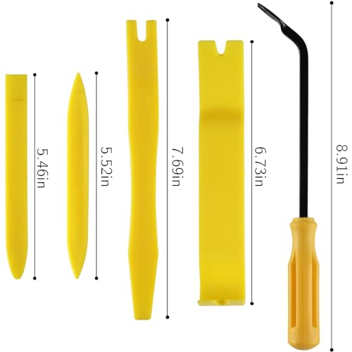 LivTee 5 pcs Auto Trim Removal Tool Kit, No Scratch Plastic Pry Tool Kit - Interior Door Panel Clip Fastener Removal Set for Vehicle Dash Radio Audio Installer (Yellow)