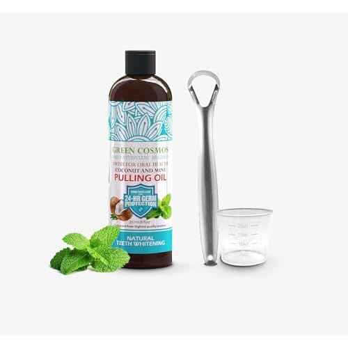 Coconut Mint Pulling Oil Mouthwash, 237ml Natural Teeth Whitening, Ayurvedic Daily Swish for Oral Health Alcohol & Fluoride Free, Healthy Gums, Fresh Breath, Solution for Bad Breath (One Pack)