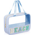 Sanwuta Seersucker Beach Bag - Clear Chenille Makeup Pouch