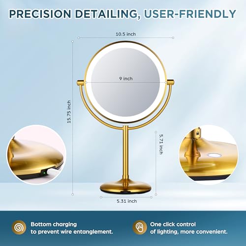 9" Gold Lighted Makeup Mirror with 20X Magnification & Dimmable Lights