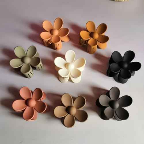 Flower Hair Clips, 8PCS Large Claw Clips for Women Thick Thin Hair, Big Cute Matte Hawaiian Flower Hair Claw Clips for Women Girls Styling Gifts 8 Neutral Colors