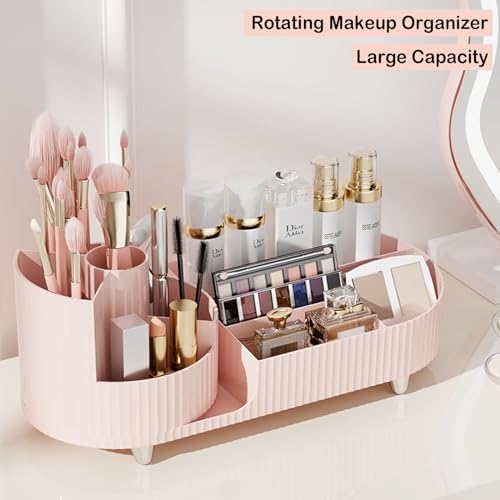Pink 360 Rotating Makeup Organizer with Brush Holder