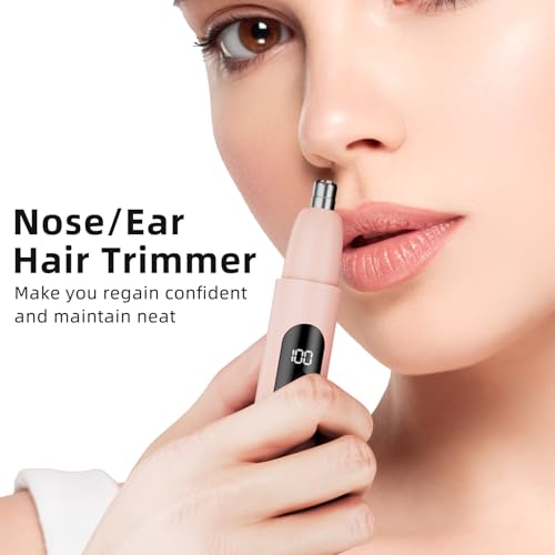 Nose Hair Trimmer Rechargeable Cordless Painless Ear and Eyebrow Trimming Tool-Dual Edge Easy Cleansing for Man Woman (Pink)