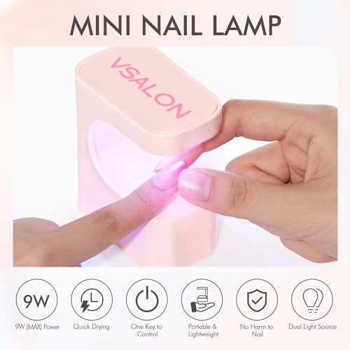 VSALON Mini UV Nail Lamp for Gel Nails | Quick-Dry 45s/60s Curing Light, USB Portable