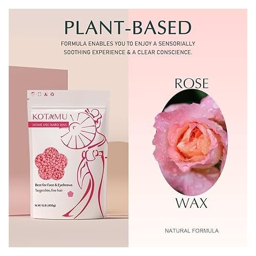 KOTAMU Pink Digital Hair Removal Wax Kit with Pink Wax Beads, Gentle Full Body Hair Removal for Men Women, Perfect for Face, Eyebrows, Lips, Arms, Bikini & More Delicate Areas