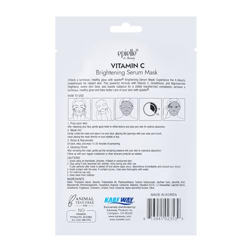 Epielle Vitamin C Serum Sheet Masks (5pk) | Korean Skincare | Facial Sheet Mask | Kbeauty, Spa Gifts for Women