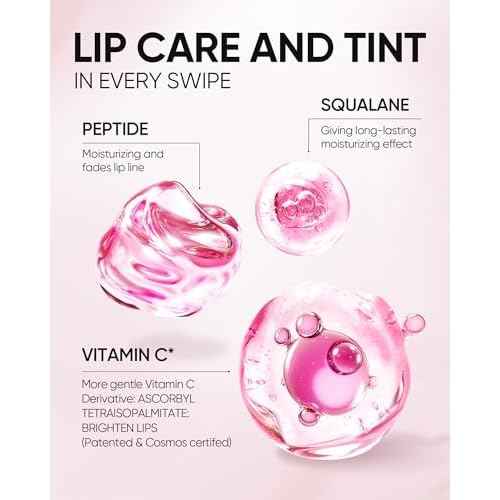 Hydrating Brightening Lip Serum, Smooth Tinted Lip Stain, Plumping Lip Gloss with Polypeptide Squalane, Moisturizing Balms, Brighten Dark Lips, Korean Beauty Makeup (06 Cherry Red)