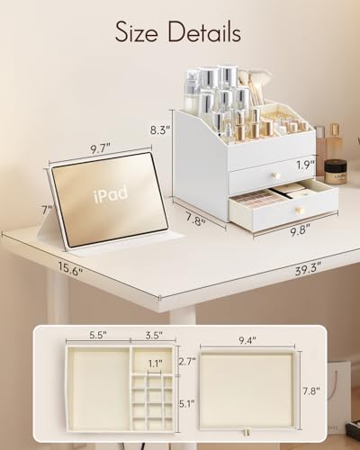 VLANDO Makeup Organizer with Drawers - Large PU Leather Cosmetic Storage
