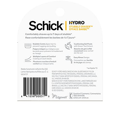 Schick Hydro Stubble Eraser Refills ? Stubble Razor Refills, 4 Count
