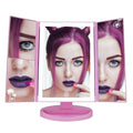 Impressions Vanity Barbie LED Trifold Makeup Mirror with Magnification, 3 Way View Portable Desk Mirrors with Dimmable Tri Tone Lighting, Tilt Adjustable Stand, and Touch Switch