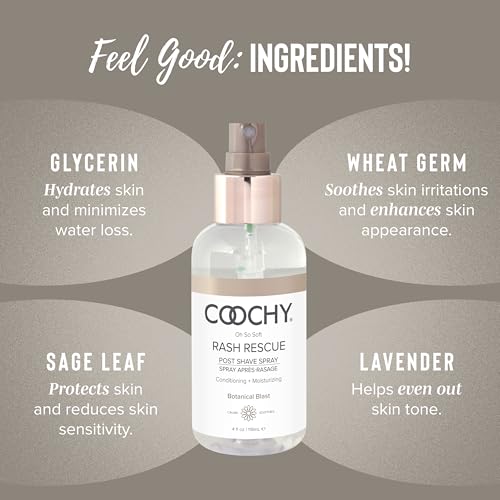 Coochy Rash Rescue Post Shave Spray - Natural Hydrating Body Mist with Botanical Extracts - 4 fl oz / 118 mL (Pack of 1)