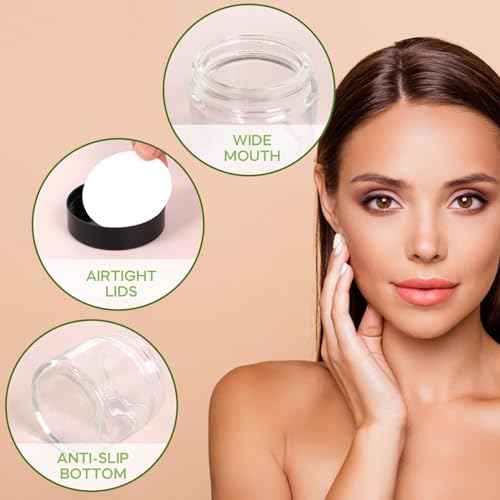 2 oz Clear Glass Jars with Lids 24Pack, Small Jars with Inner Liners for Sample, Powder, Cream, Lotion and Ointments with Stickers & Spatulas Included