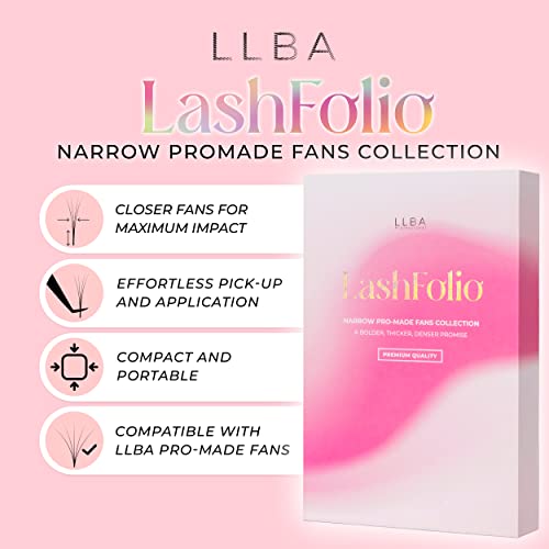 LLBA LashFolio Narrow Promade Fans | Handmade Volume Eyelashes | Multi Selections 5D~10D | C CC D Curl | Thickness 0.03~0.07mm | 8-15mm Length | Long Lasting & Easy Application