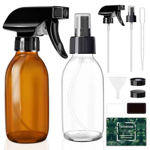 Tecohouse Glass Spray Bottles 4 oz, 2 Pack Spray Bottles for Hair Empty Refillable Fine Mist Sprayer with Labels, Funnel, Pipettes