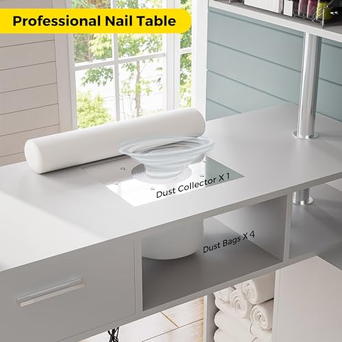Kikihouse L-Shaped Manicure Table with Dust Collector & Storage