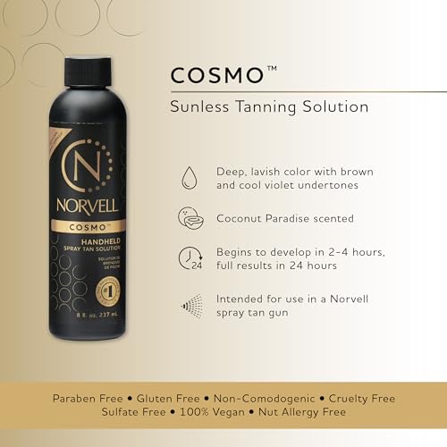 Norvell Spray Tan Solution Cosmo 8 fl oz ? Professional Sunless Tanning Formula With a Blend of Warm Brown & Cool Violet Brown Undertones, Long Lasting Handheld Self Tanning Spray