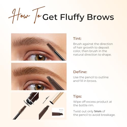 Sace Lady 2 in 1 Eyebrow Pencil & Eyebrow Gel, Dual-Ended Brow Pen & Eyebrow Brush for Fuller Brows, Fluffy & Precise, Waterproof Long-Lasting Eyebrow Pen for Women(03 Dark Brown)
