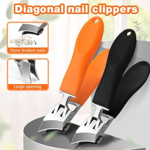 Wegodal Black & Orange Wide Jaw Opening Anti-Splash Slanted Nail Clipper for Fingernails & Toenails - 2025 Upgrade