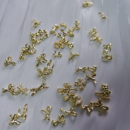72PCS Gold 3D Bow Nail Charms Set for Creative Nail Art