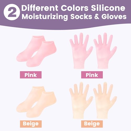 Silicone Moisturizing Socks & Gloves Set for Dry Cracked Feet & Hands, 4 Pairs