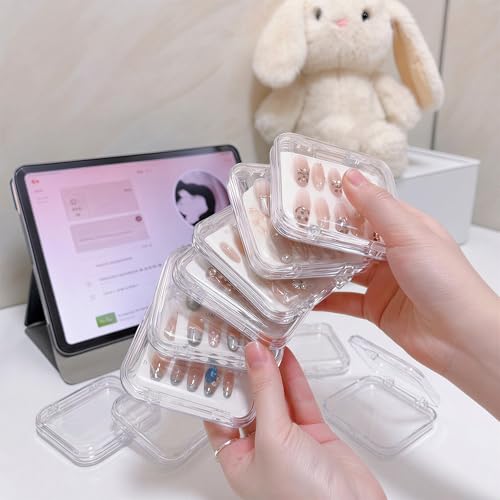 Press On Nail Storage Box Set - 6 Clear Acrylic Cases + 60 Adhesive Tapes