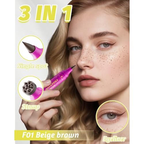 Upgrade Dual Ended 2-in-1 Faux Freckle Stamp Pen, Waterproof Fake Freckle Pen with Multi-Prong Freckles Stamp Head for Women to Easily Create Natural Long-Lasting Sunkissed Makeup