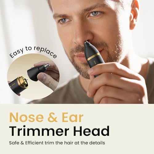 Groin & Body Hair Trimmer for Men - Electric Shaver for Pubic Hair, Chest, Legs - Ball Pubic Groomer, LED Light, Replaceable Ceramic Blade Heads, USB-C Recharge Dock, Waterproof Hygiene Razor