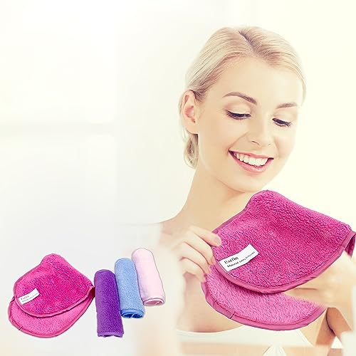 4 Pack Reusable Flannel Microfiber Makeup Remover Eraser Washcloths Face Facial Erase Cleansing Clean Cloth Towel, Chemical Free, Remove Makeup Instantly with Just Water Suitable for All Skin Types