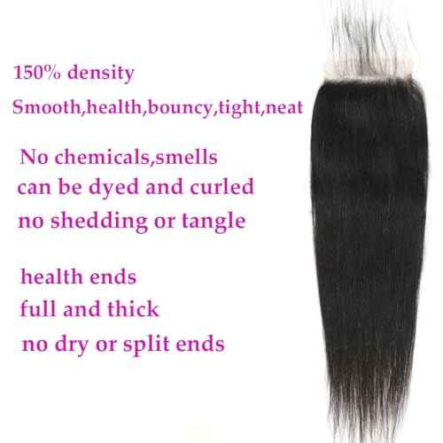 5x5 HD Transparent Closure Straight Human Hair Lace Closure Skinlike Brazilian 5x5 Closure 16inch Virgin Straight Closure 100% Real Human Hair Free Part Closure Pre Plucked Natural Black Glueless