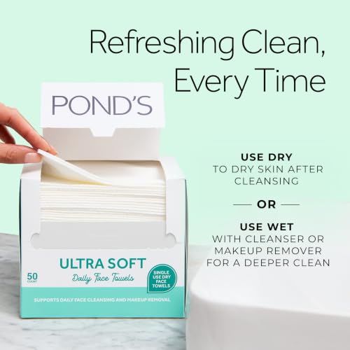 Pond's Ultra Soft Dry Face Towels, 50 Count – Single-Use Makeup Remover Wipes