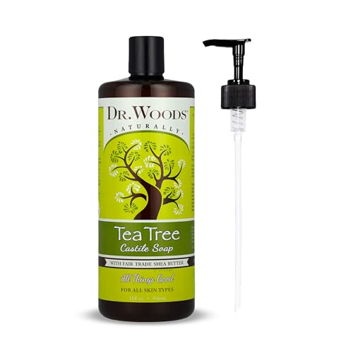 Dr. Woods Tea Tree Liquid Castile Soap with Pump - Castile Soap with Pure Tea Tree Oil, Body Wash for Men and Women, Organic Shea Butter, Natural Cleaner for Face, Hands, and Body - 32 Fl Oz
