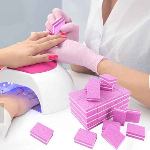50Pcs Pink Sponge Nail Buffers,100/180 Grit Mini Nail Files,Mini Buffer Block Nail File for Acrylic & Natural Nails,Double-Sided Buffing Blocks for Manicure & Pedicure, Salon & Home Use