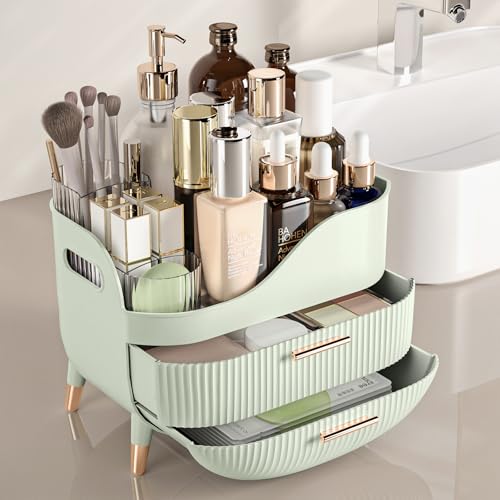 Pajiriona Green Makeup Organizer with 2 Drawers, Cosmetic Storage