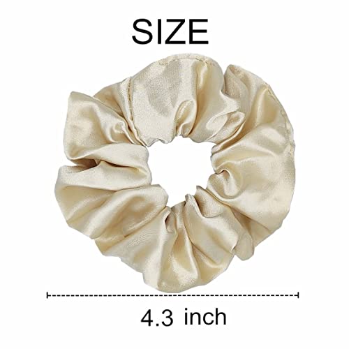 12 Pcs Satin Silk Scrunchies, Soft Hair Ties, Fashion Hair Bands, Bow Ropes, Elastic Ponytail Holders, Hair Accessories for Women and Girls (4.3 Inch, Light Gold)