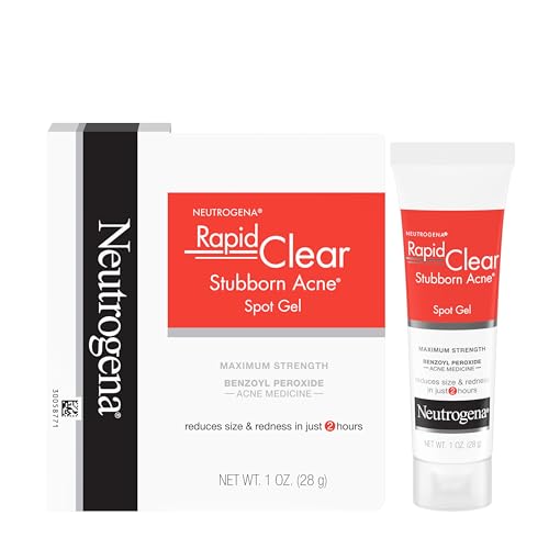Neutrogena Rapid Clear Stubborn Acne Spot Treatment Gel, Maximum Strength 10% Benzoyl Per-oxide Treatment Medication for Acne Prone Skin, Pimple Cream Reduces Size & Redness, 1 oz