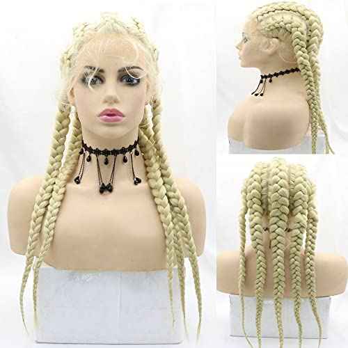 613# Blonde 5 Twisted Synthetic Braided Wig 100% Hand Lace Front Braided Wigs with Baby Hair for Women Heat Resistant Lightweight Synthetic Twisted Braids Wig 26''