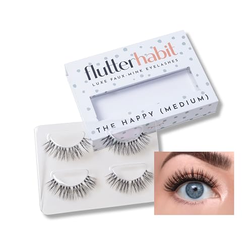 FlutterHabit The Happy Medium Lashes, DIY Lash Extensions [Up to 10 Day Wear], Mid-Length & Doll-Eyed Cluster Lashes, Salon Quality Eyelashes Extensions, Natural Lashes, No Lash Glue Included