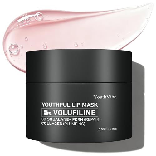 YouthVibe Lip Mask Overnight Moisturizing - Nourish & Hydrate, Antioxidants, 5% Volufiline, Vitamin E, Shea Butter, PDRN & Collagen Sleeping Lip Treatment for Dry, Chapped Lips
