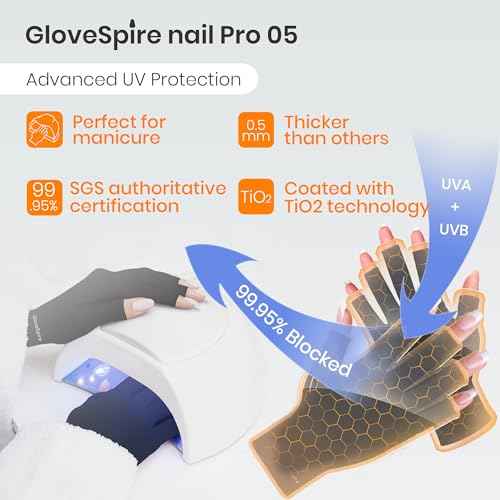 Thickened UV Gloves for Nails, UPF50+ UV Protection Gloves, Fingerless Design for Women Gel Manicures Anti UVA UVB Light (Dusky Rose, One Size Fits Most)