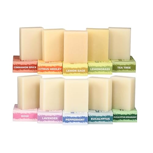 Adams Handmade Soap Variety Pack ? 10 Bar Set: Tea Tree, Peppermint, Rose, Lavender, Citrus, Herbal & Floral Scents | Vegan, Cold Process, 84% Organic, Fair Trade, USA Made