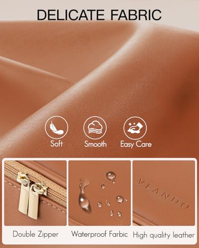 Vlando Cosmetic Travel Bag with Separate Brush Storage – Brown