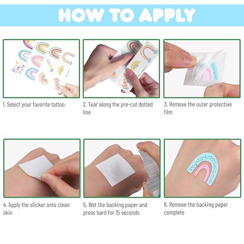 120 Pastel Rainbow Temporary Tattoos for Kids | Party Favors