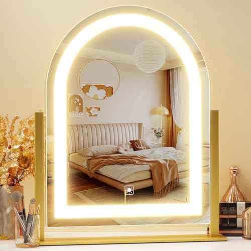 Arched Makeup Vanity Mirror with Lights 17.2" Large LED Lighted Mirror, Hollywood Make Up Mirror with Lighting, Smart Touch, 360¡Æ Rotation, (Gold,Gift Box)