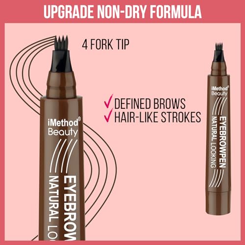 iMethod Eyebrow Pen - Eyebrow Pencil Magical Upgraded Eye Brow Pencils for Women with 4 Fork Tip & Spoolie Brush for Hair-Like Natural Brows, Last All-Day, Microblading Eyebrow Pen, Dark Brown