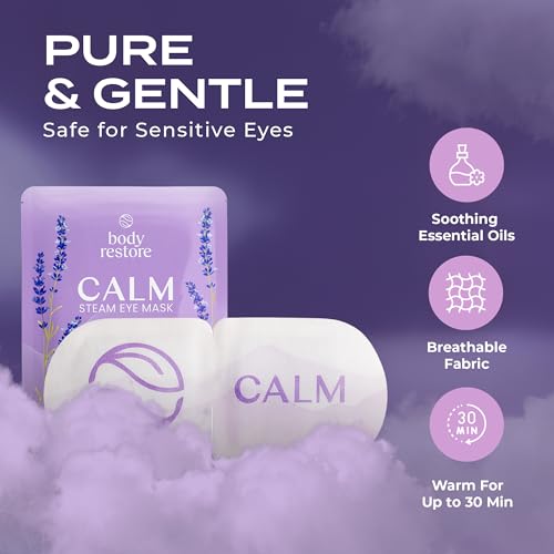 Body Restore Heated Eye Mask for Dry Eyes 5 Pack - Self Heating Warm Compress, Christmas Stocking Stuffers, White Elephant, Birthday Gifts for Women, Men, Stye Eye Treatment, Relaxation - Lavender