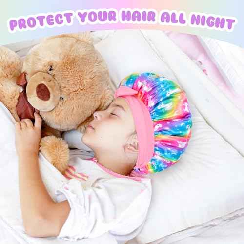 2 PCS Kids Bonnets for Girls, Satin Silk Bonnet for Kids Toddler Bonnet for Sleeping Cap with Elastic Tie Band Hair Bonnet