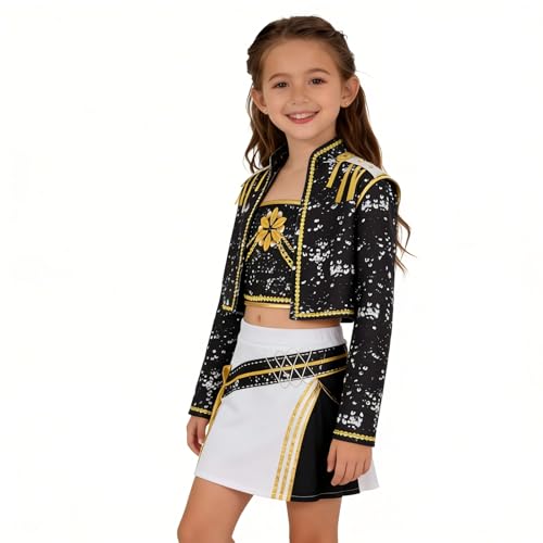 Kpop Black Gold Stage Costume Set for Girls