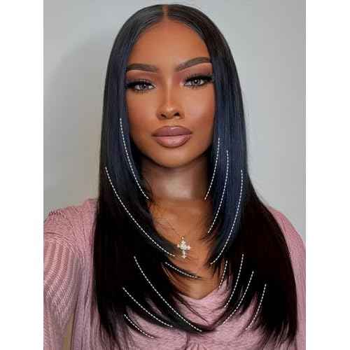 ISEE Hair Straight Glueless Wigs Human Hair Pre Plucked Pre Cut HD Lace 7x5 Layered Wig Face-Framing 180% Density Lace Front Wig Human Hair For Beginners 3 Second To Wear 22 Inch